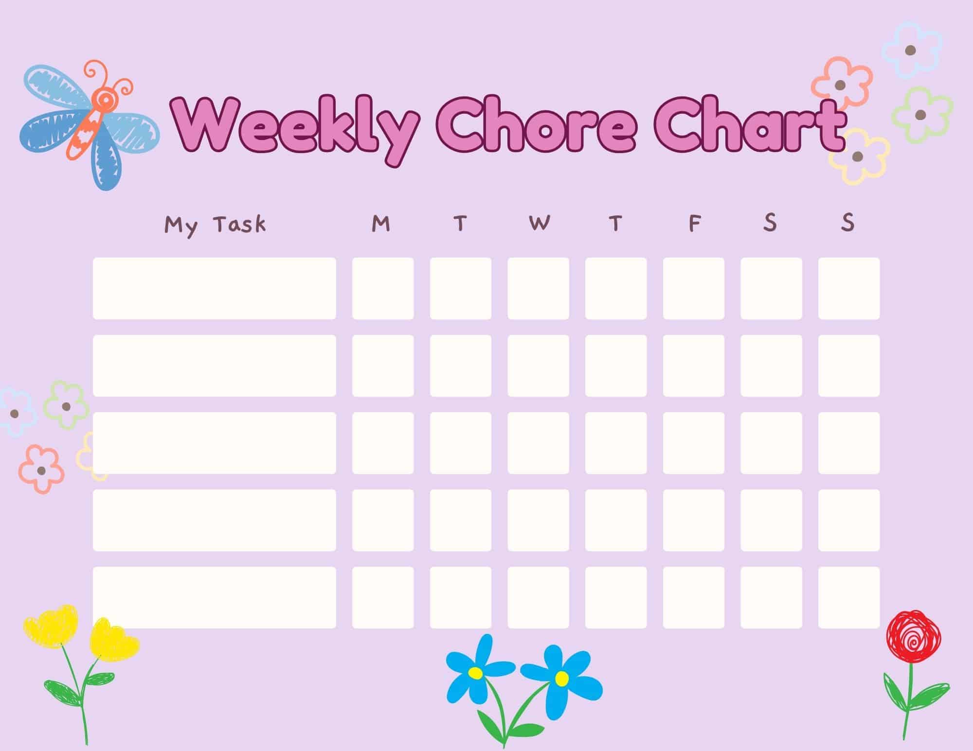 Weekly Chore Chart for 8-Year-Old Girl
