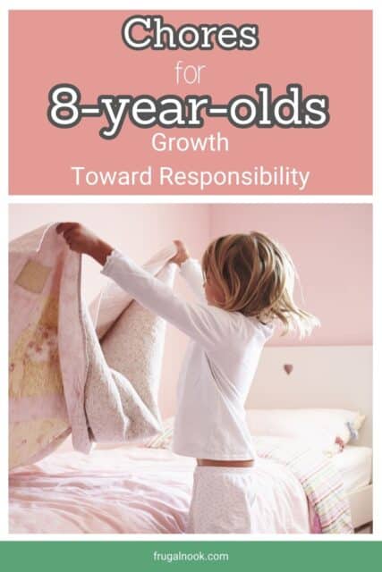 a girl is making a bed and the title says, Chores for 8-year-olds, Growth Toward Responsibility".
