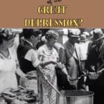 People from the great depression standing over a big pot with a woman ladling out soup into a bowl with the title, What Are Some Frugal Tips of the Great Depression.