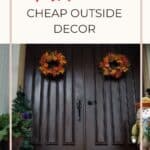 A front door decorated with wreaths and other fall decorations - cheap DIY outdoor fall decorations.