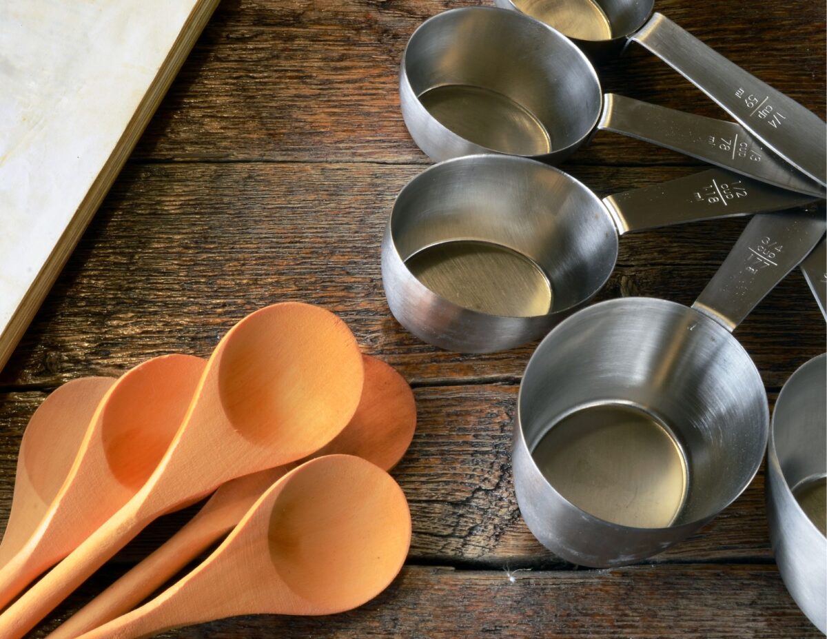 Wooden spoons and measuring cups - frugal baking tips.