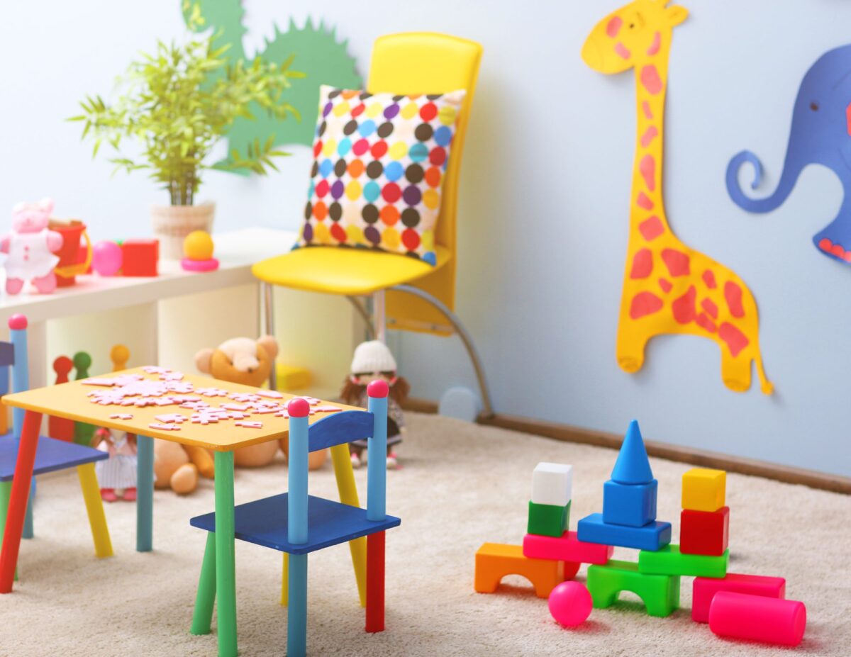 a playroom with bright colors - playroom ideas on a budget.