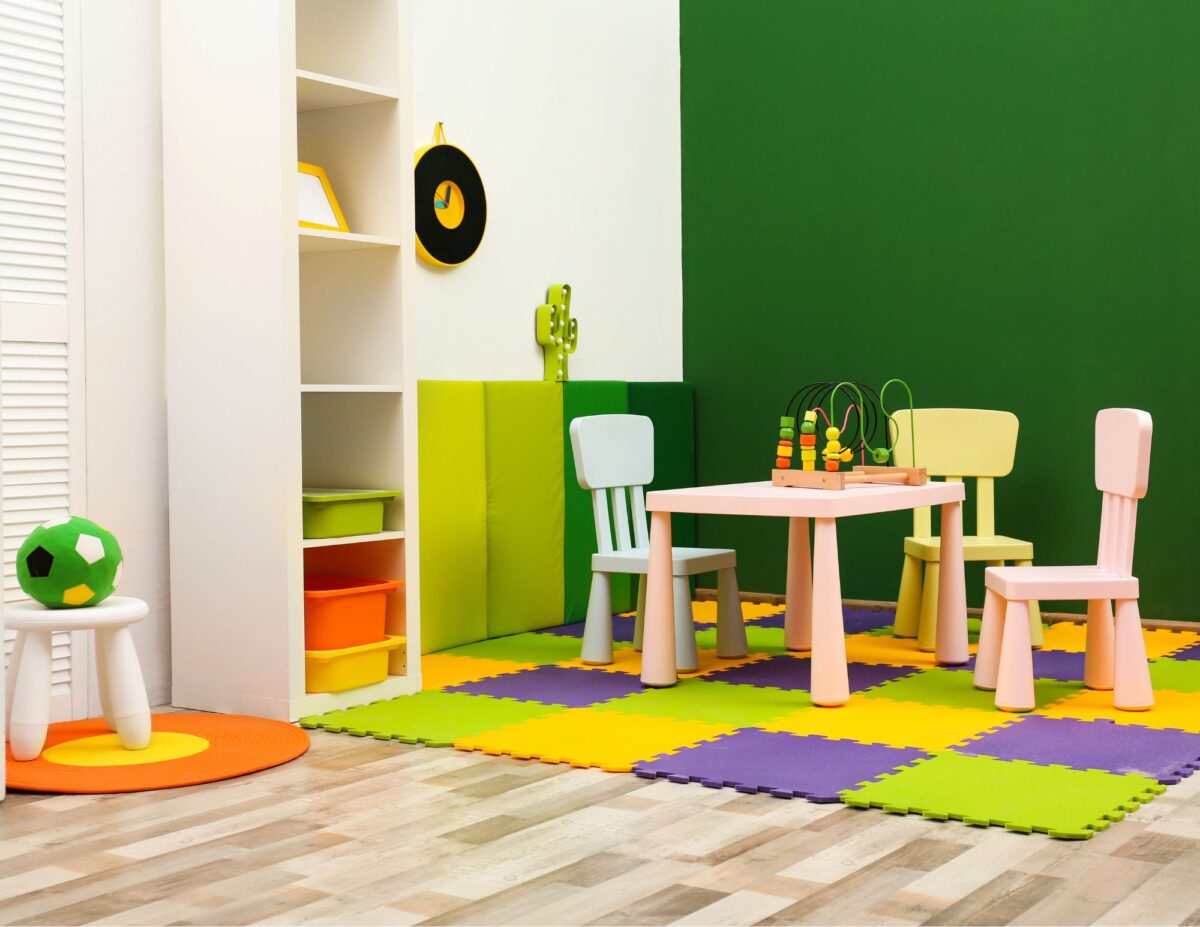 a playroom with a small table and chairs - playroom ideas on a budget.