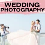 a photographer taking pictures of a bride and groom with the title, "Ideas to Save Money on Wedding Photography."