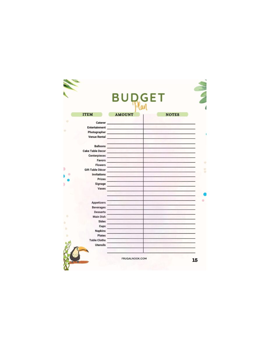 Budget Plan for Baby Shower Printable picture