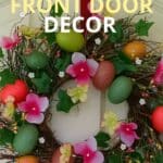 a wreath on a front door with the title, "cheap spring front door decor"
