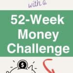 a piggy bank with the title, "Save Money With a 52-Week money challenge".