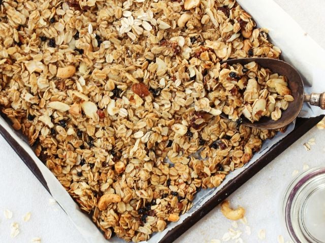a pan of granola - baby shower favors