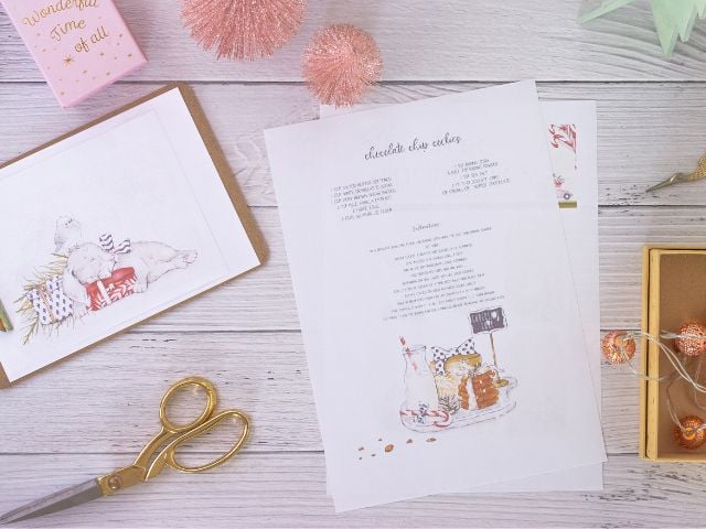a recipe on a page and a pair of scissors - baby shower favors